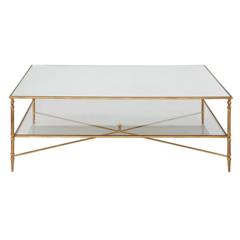Henzler 136 W x 48 H x 86 D Gold Rectangle Coffee Table with Mirror Top Coffee Tables| Uttermost