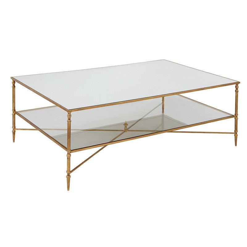 Henzler 136 W x 48 H x 86 D Gold Rectangle Coffee Table with Mirror Top Coffee Tables| Uttermost