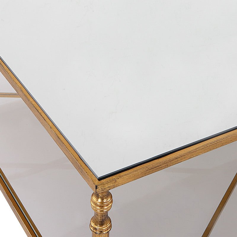 Henzler 136 W x 48 H x 86 D Gold Rectangle Coffee Table with Mirror Top Coffee Tables| Uttermost