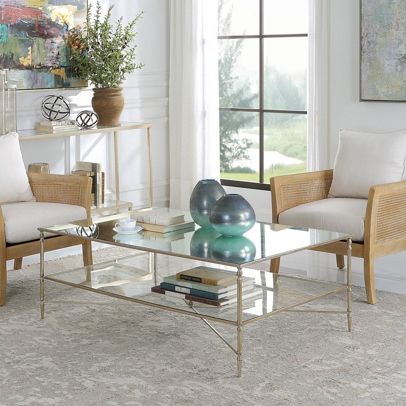 Henzler 136 W x 48 H x 86 D Silver Rectangle Coffee Table with Mirror Top Coffee Tables| Uttermost