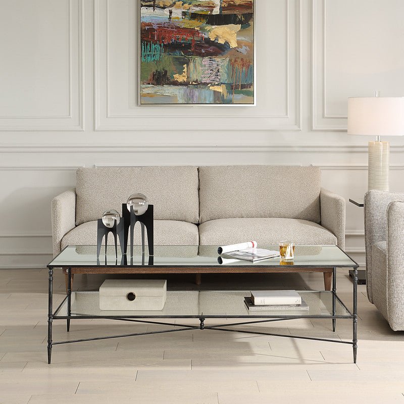 Henzler 151 W x 48 H x 60 D Black Rectangle Coffee Table with Mirror Top Coffee Tables| Uttermost