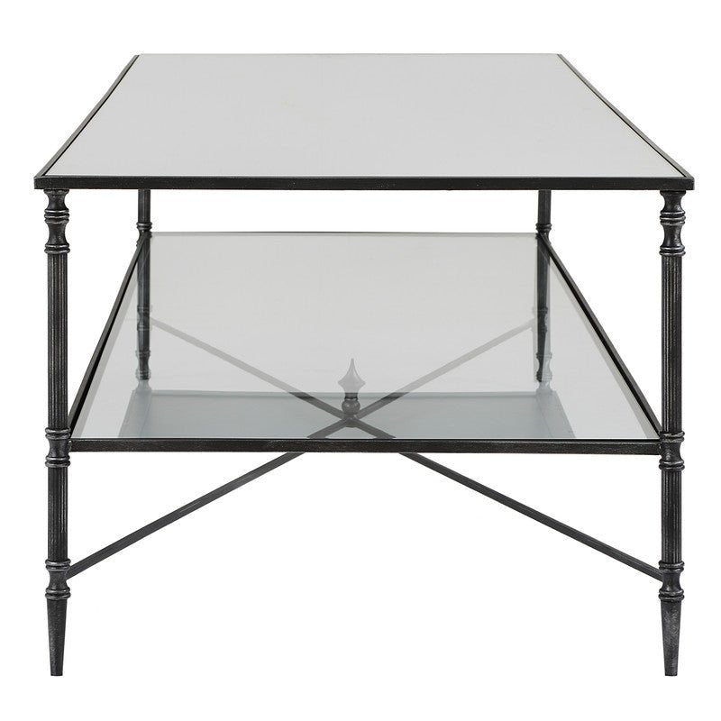 Henzler 151 W x 48 H x 60 D Black Rectangle Coffee Table with Mirror Top Coffee Tables| Uttermost