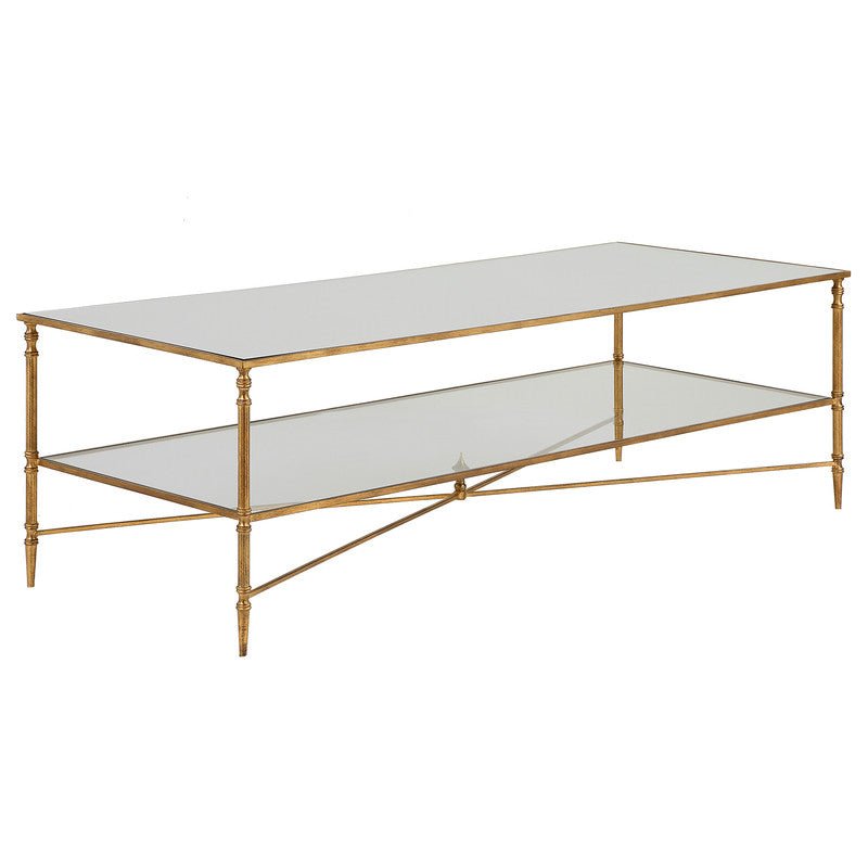 Henzler 151 W x 48 H x 60 D Gold Rectangle Coffee Table with Mirror Top Coffee Tables| Uttermost