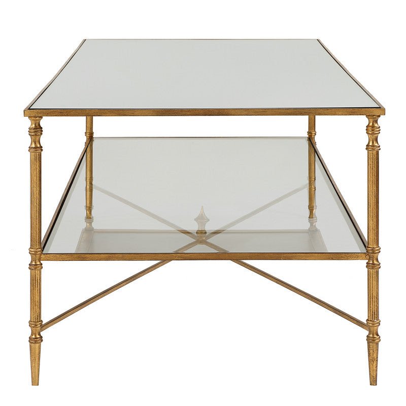 Henzler 151 W x 48 H x 60 D Gold Rectangle Coffee Table with Mirror Top Coffee Tables| Uttermost