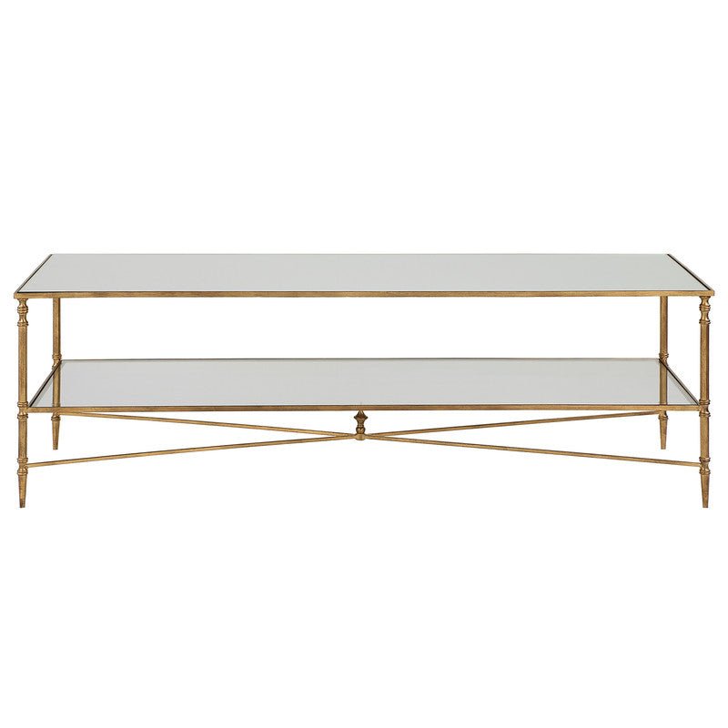 Henzler 151 W x 48 H x 60 D Gold Rectangle Coffee Table with Mirror Top Coffee Tables| Uttermost