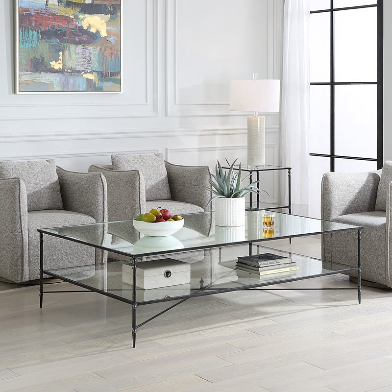 Henzler 169 W x 48 H x 108 D Black Rectangle Coffee Table with Mirror Top Coffee Tables| Uttermost