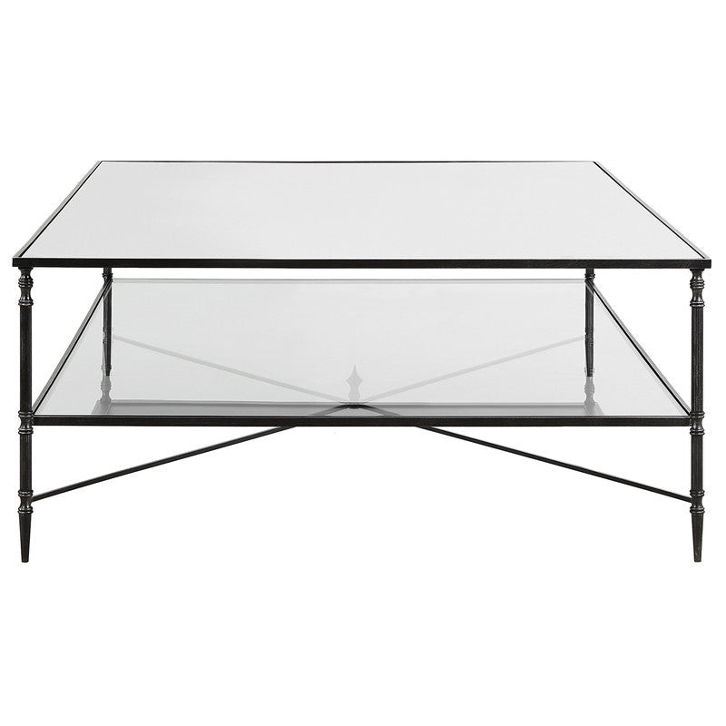 Henzler 169 W x 48 H x 108 D Black Rectangle Coffee Table with Mirror Top Coffee Tables| Uttermost