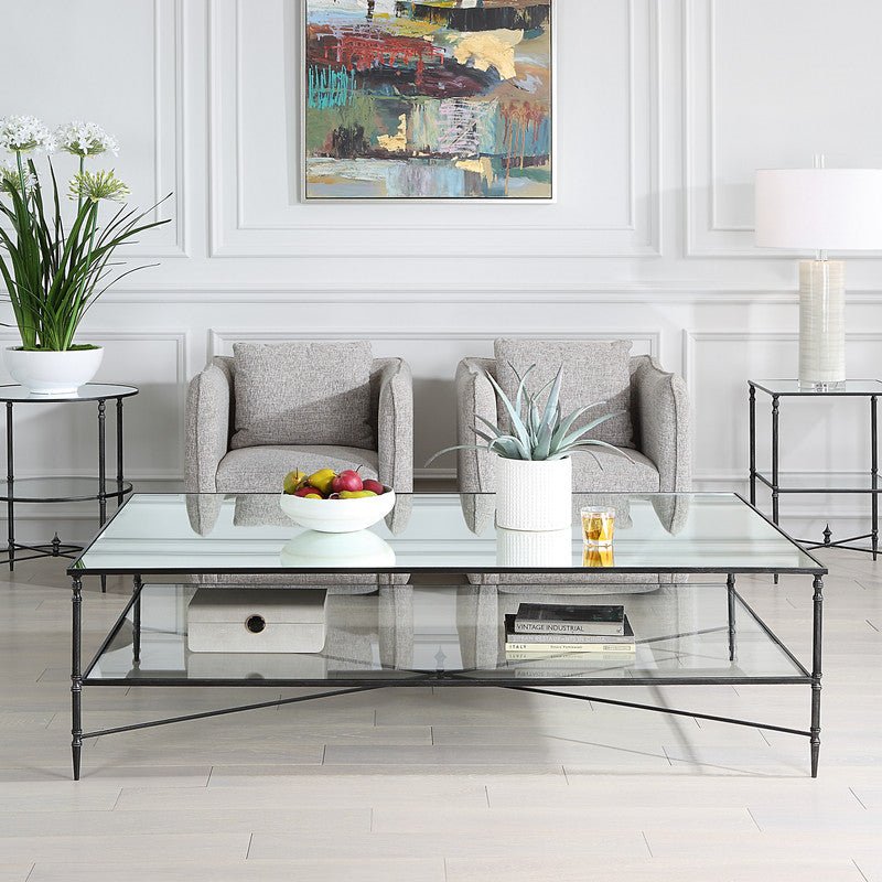 Henzler 169 W x 48 H x 108 D Black Rectangle Coffee Table with Mirror Top Coffee Tables| Uttermost
