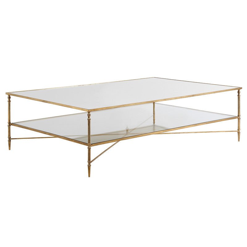 Henzler 169 W x 48 H x 108 D Gold Rectangle Coffee Table with Mirror Top Coffee Tables| Uttermost