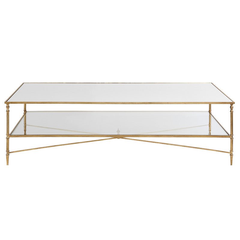 Henzler 169 W x 48 H x 108 D Gold Rectangle Coffee Table with Mirror Top Coffee Tables| Uttermost