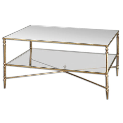 Henzler 169 W x 48 H x 108 D Gold Rectangle Coffee Table with Mirror Top - Al Rugaib Furniture