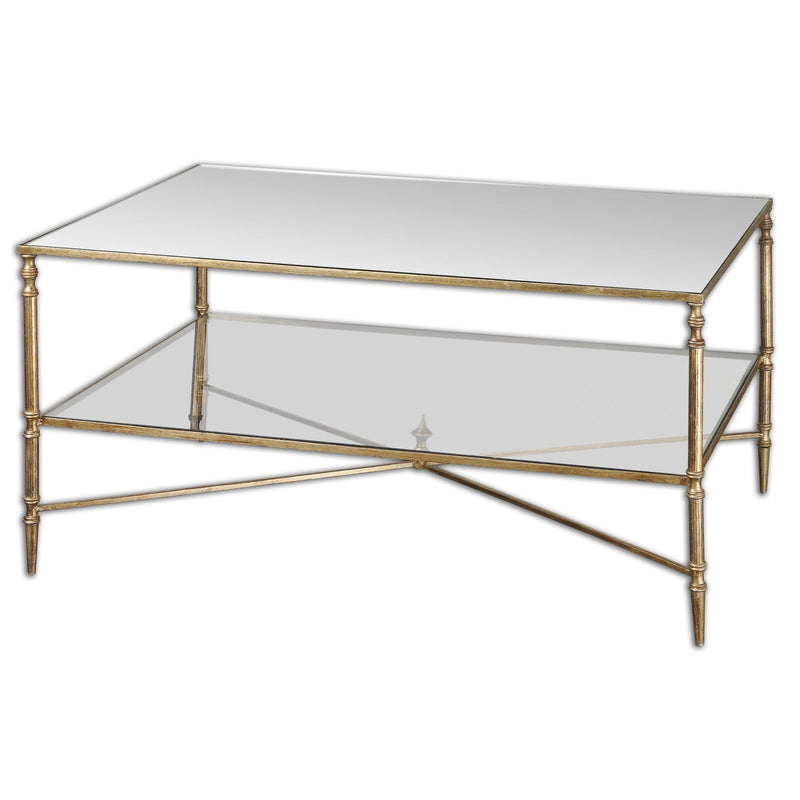 Henzler 169 W x 48 H x 108 D Gold Rectangle Coffee Table with Mirror Top - Al Rugaib Furniture