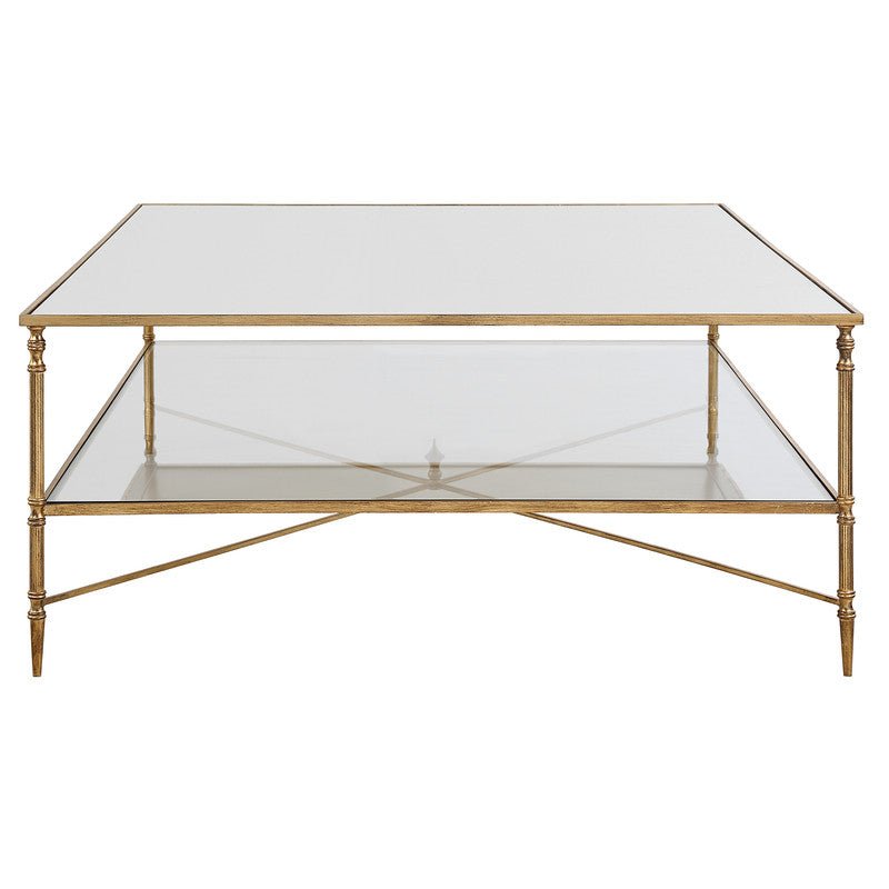 Henzler 169 W x 48 H x 108 D Gold Rectangle Coffee Table with Mirror Top Coffee Tables| Uttermost