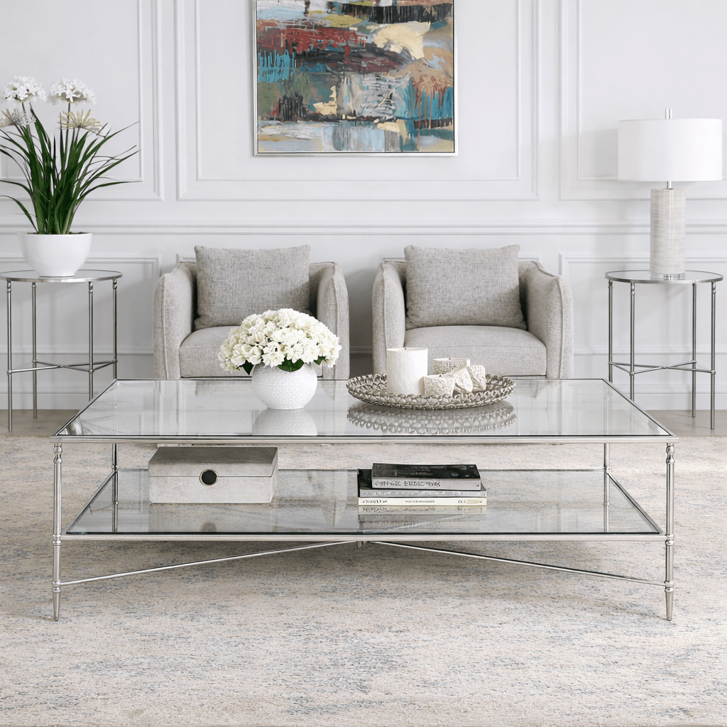 Henzler 169 W x 48 H x 108 D Silver Rectangle Coffee Table with Mirror Top Coffee Tables| Uttermost