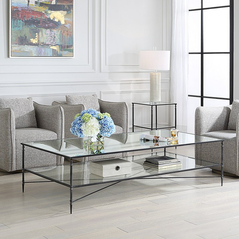 Henzler 181 W x 48 H x 91 D Black Rectangle Coffee Table with Mirror Top Coffee Tables| Uttermost