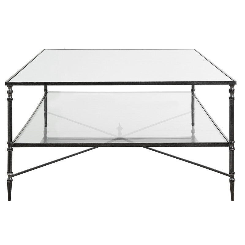 Henzler 181 W x 48 H x 91 D Black Rectangle Coffee Table with Mirror Top Coffee Tables| Uttermost