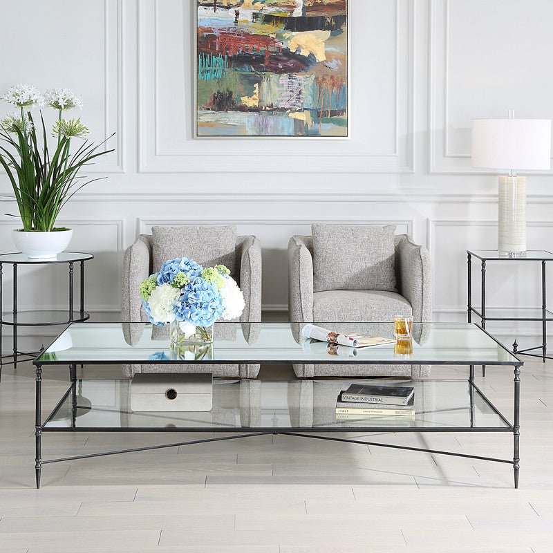 Henzler 181 W x 48 H x 91 D Black Rectangle Coffee Table with Mirror Top Coffee Tables| Uttermost