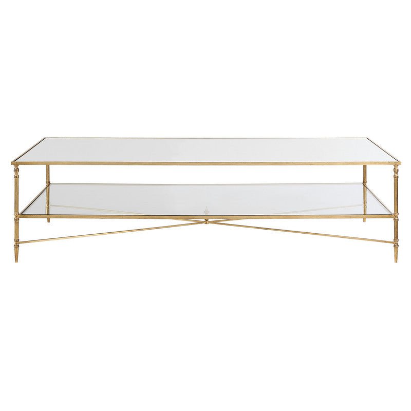 Henzler 181 W x 48 H x 91 D Gold Rectangle Coffee Table with Mirror Top Coffee Tables| Uttermost