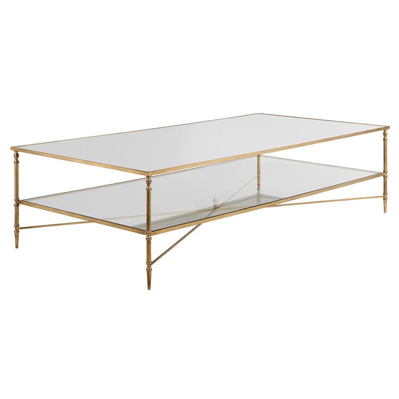 Henzler 181 W x 48 H x 91 D Gold Rectangle Coffee Table with Mirror Top Coffee Tables| Uttermost