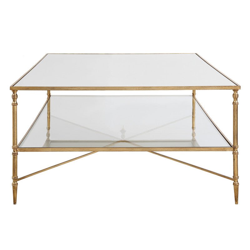 Henzler 181 W x 48 H x 91 D Gold Rectangle Coffee Table with Mirror Top Coffee Tables| Uttermost