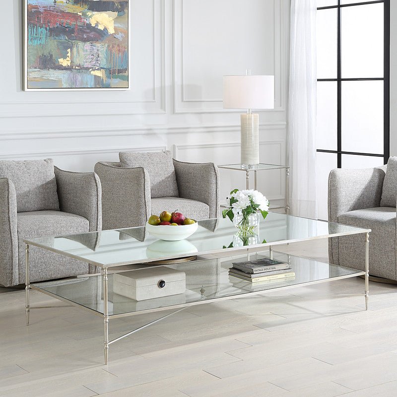 Henzler 181 W x 48 H x 91 D Silver Rectangle Coffee Table with Mirror Top Coffee Tables| Uttermost