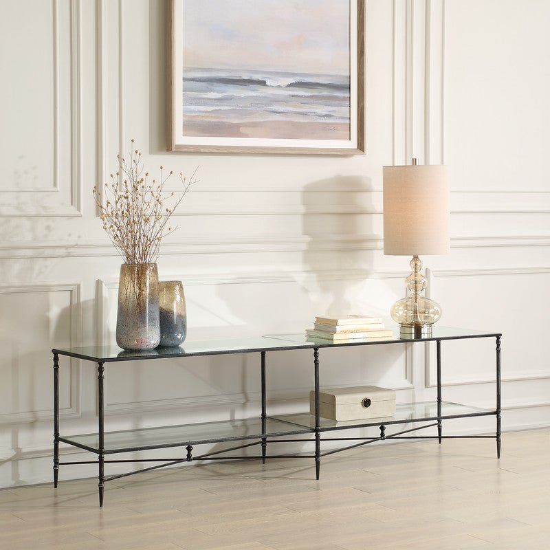Henzler 200 W x 56 H x 48 D Black Tv unit with Mirror Top TV Units| Uttermost