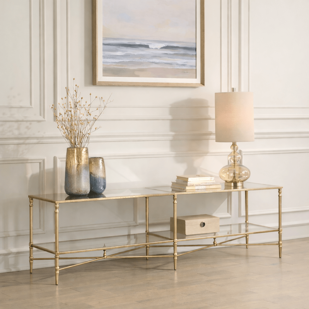 Henzler 200 W x 56 H x 48 D Champagne Tv unit with Mirror Top TV Units| Uttermost