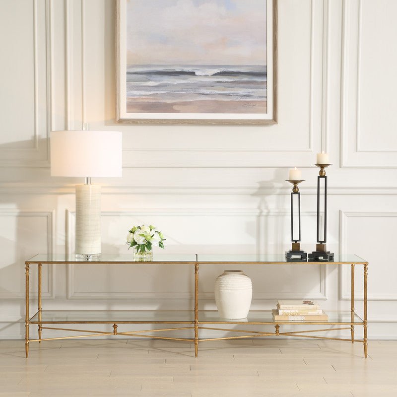 Henzler 200 W x 56 H x 48 D Gold Tv unit with Mirror Top TV Units| Uttermost