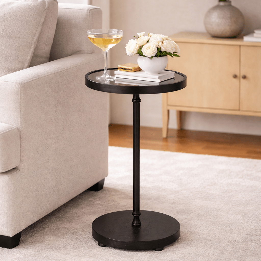 Henzler 22 W x 58 H x 22 D Black Round Accent Table with Mirror Top Accent & End Tables| Uttermost