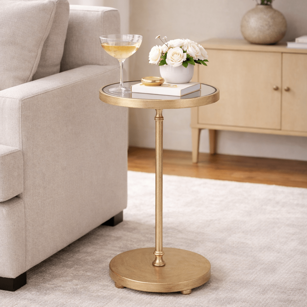 Henzler 22 W x 58 H x 22 D Champagne Round Accent Table with Mirror Top Accent & End Tables| Uttermost