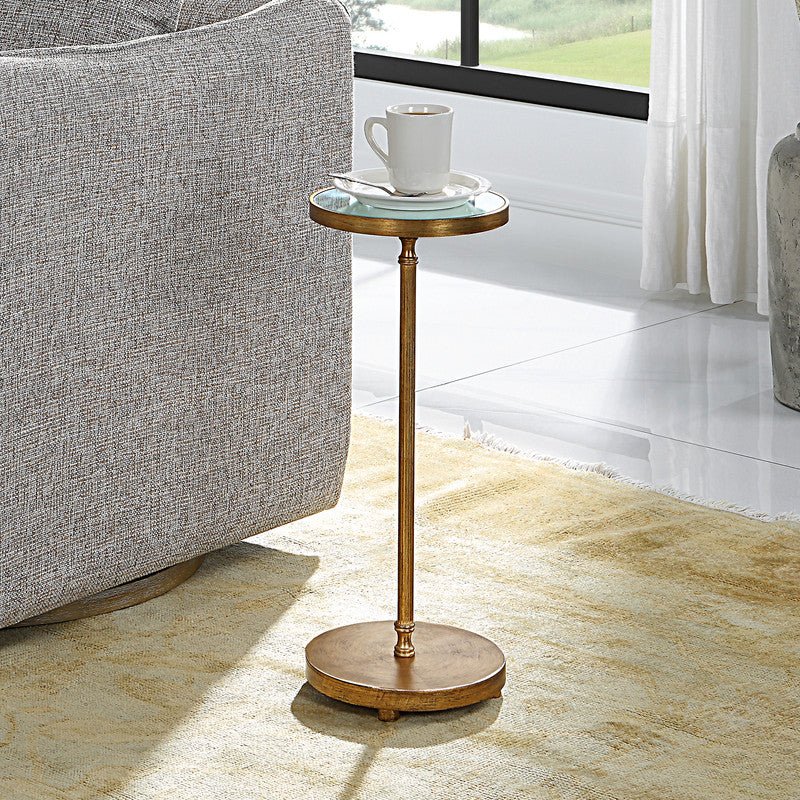 Henzler 22 W x 58 H x 22 D Gold Round Accent Table with Mirror Top Accent & End Tables| Uttermost