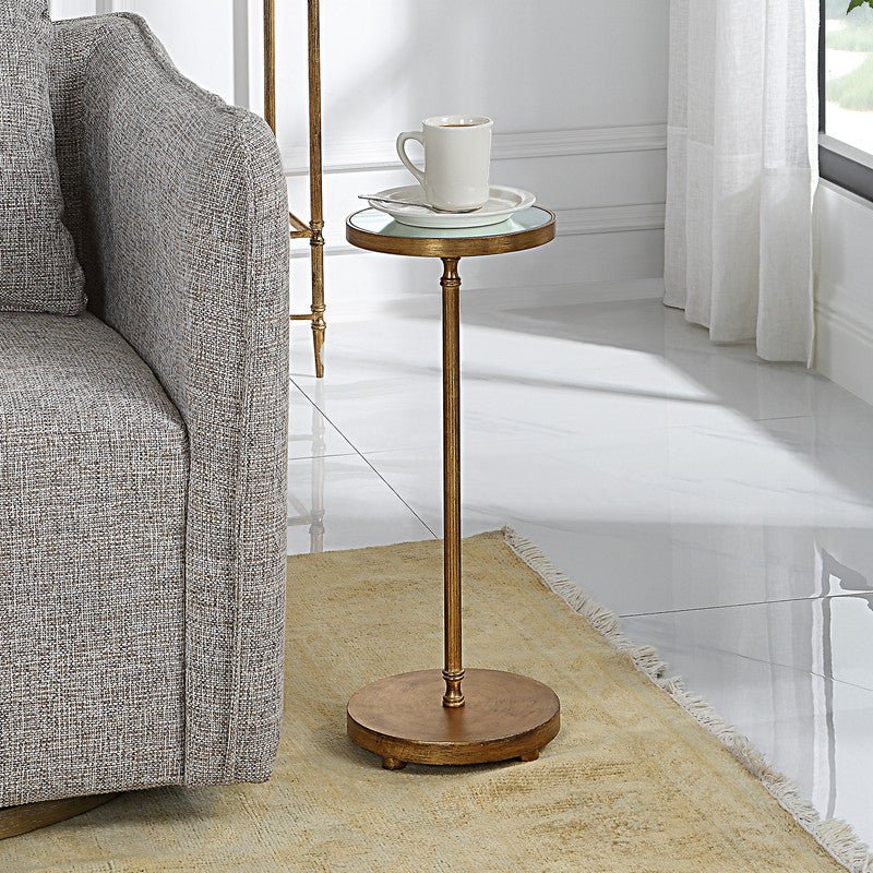 Henzler 22 W x 58 H x 22 D Gold Round Accent Table with Mirror Top Accent & End Tables| Uttermost