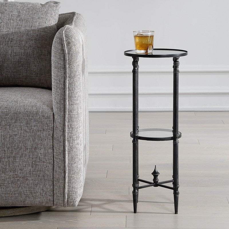 Henzler 25 W x 63 H x 25 D Black Round Accent Table with Mirror Top Accent & End Tables| Uttermost
