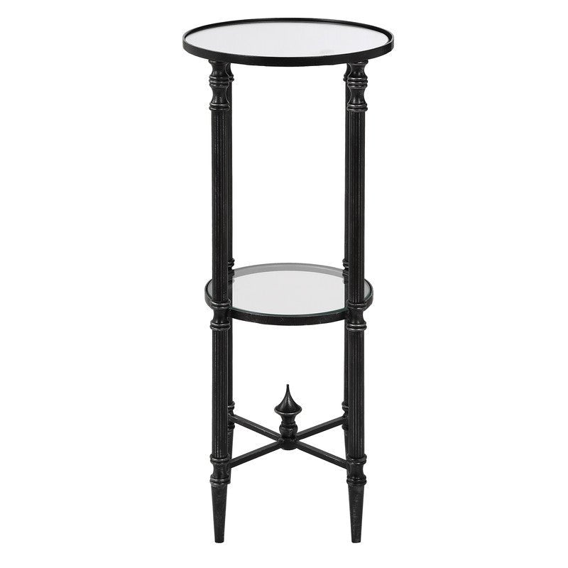 Henzler 25 W x 63 H x 25 D Black Round Accent Table with Mirror Top Accent & End Tables| Uttermost