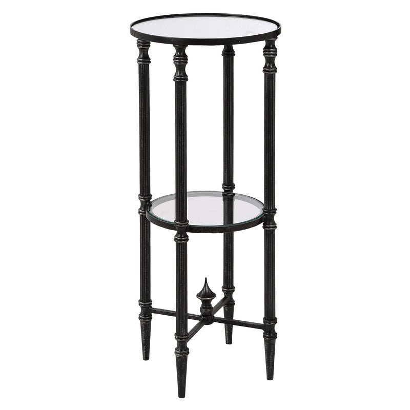 Henzler 25 W x 63 H x 25 D Black Round Accent Table with Mirror Top Accent & End Tables| Uttermost