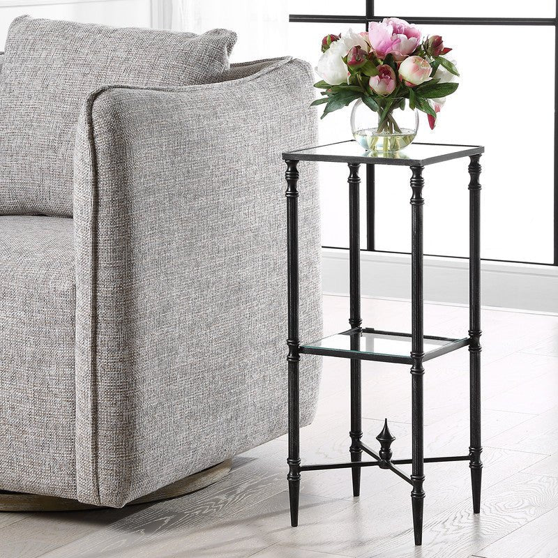 Henzler 25 W x 63 H x 25 D Black Square Accent Table with Mirror Top Accent & End Tables| Uttermost