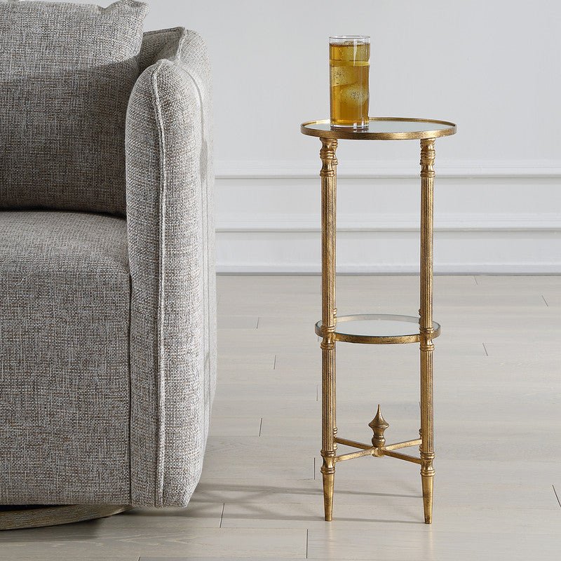 Henzler 25 W x 63 H x 25 D Gold Round Accent Table with Mirror Top Accent & End Tables| Uttermost