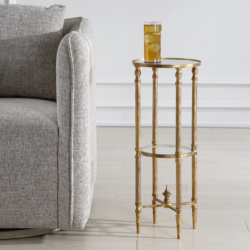 Henzler 25 W x 63 H x 25 D Gold Round Accent Table with Mirror Top Accent & End Tables| Uttermost