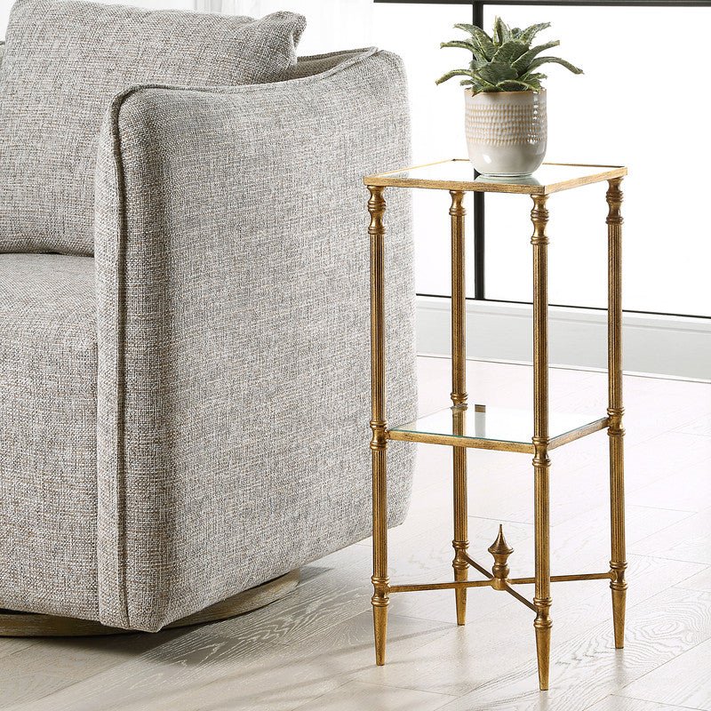 Henzler 25 W x 63 H x 25 D Gold Square Accent Table with Mirror Top Accent & End Tables| Uttermost