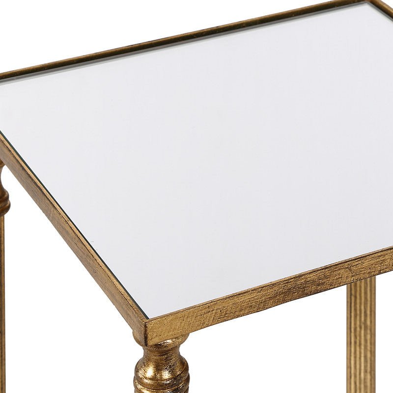 Henzler 25 W x 63 H x 25 D Gold Square Accent Table with Mirror Top Accent & End Tables| Uttermost