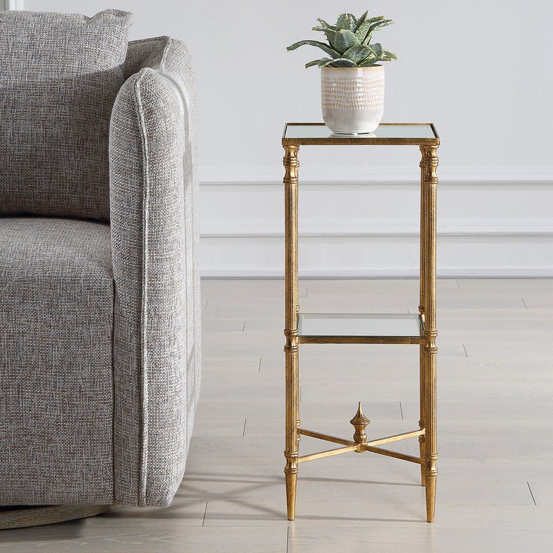 Henzler 25 W x 63 H x 25 D Gold Square Accent Table with Mirror Top Accent & End Tables| Uttermost