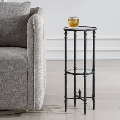 Henzler 25 W x 63 H x 25 D Round Accent Table with Mirror Top - Al Rugaib Furniture