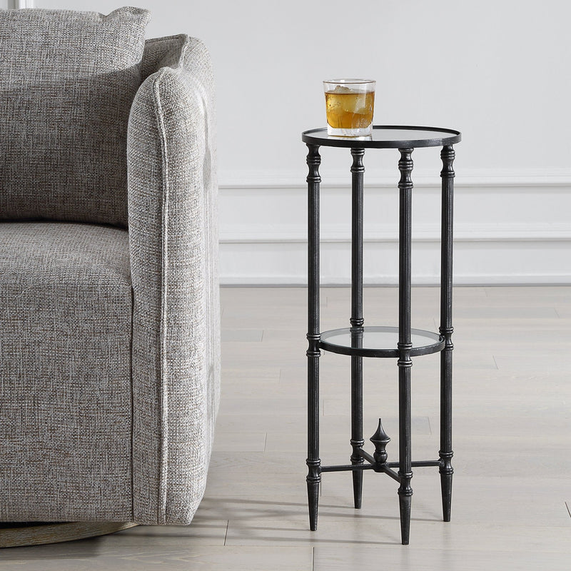 Henzler 25 W x 63 H x 25 D Round Accent Table with Mirror Top - Al Rugaib Furniture