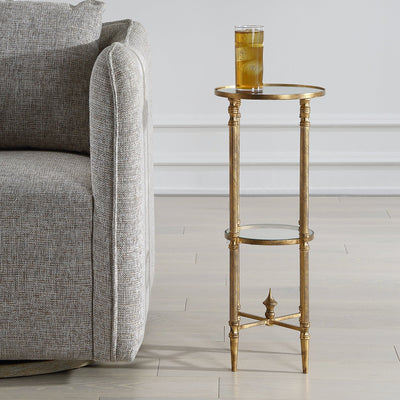 Henzler 25 W x 63 H x 25 D Round Accent Table with Mirror Top - Al Rugaib Furniture