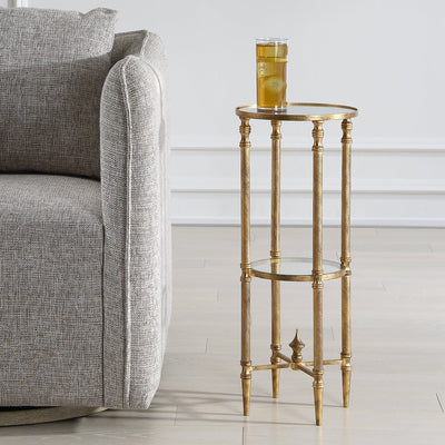 Henzler 25 W x 63 H x 25 D Round Accent Table with Mirror Top - Al Rugaib Furniture