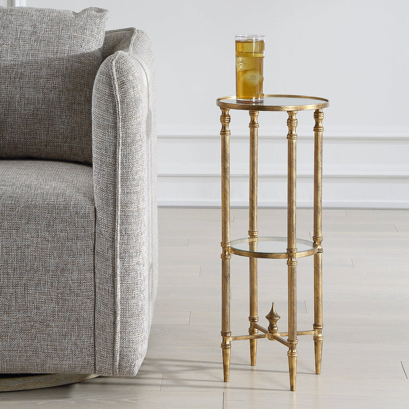 Henzler 25 W x 63 H x 25 D Round Accent Table with Mirror Top - Al Rugaib Furniture