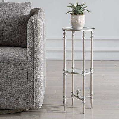Henzler 25 W x 63 H x 25 D Round Accent Table with Mirror Top - Al Rugaib Furniture