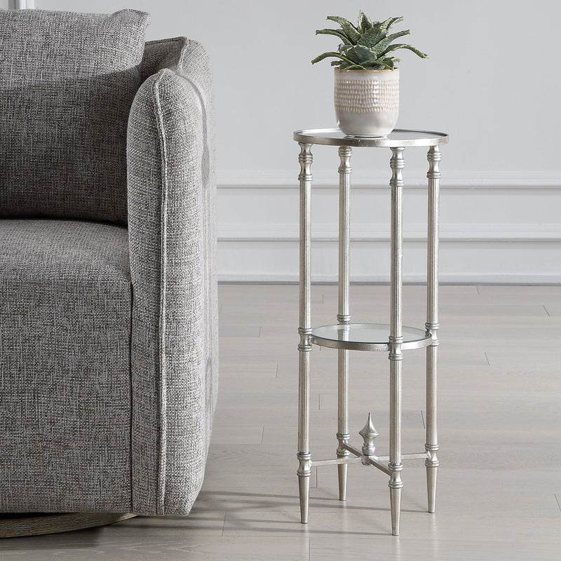 Henzler 25 W x 63 H x 25 D Round Accent Table with Mirror Top - Al Rugaib Furniture