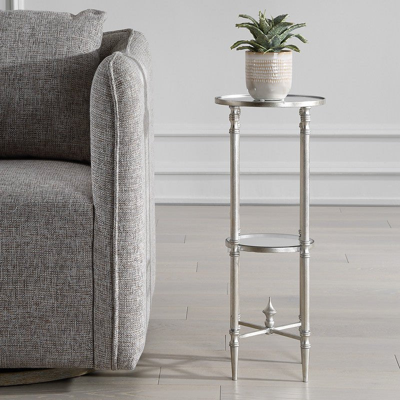 Henzler 25 W x 63 H x 25 D Silver Round Accent Table with Mirror Top Accent & End Tables| Uttermost
