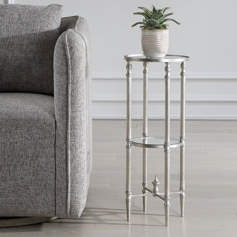 Henzler 25 W x 63 H x 25 D Silver Round Accent Table with Mirror Top Accent & End Tables| Uttermost
